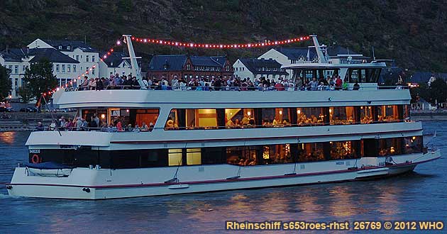 Firework display round boat trip Rhine River Lights, Golden wine autumn and Swimming Federweisser vintage festival on the Middle Rhine River in Germany